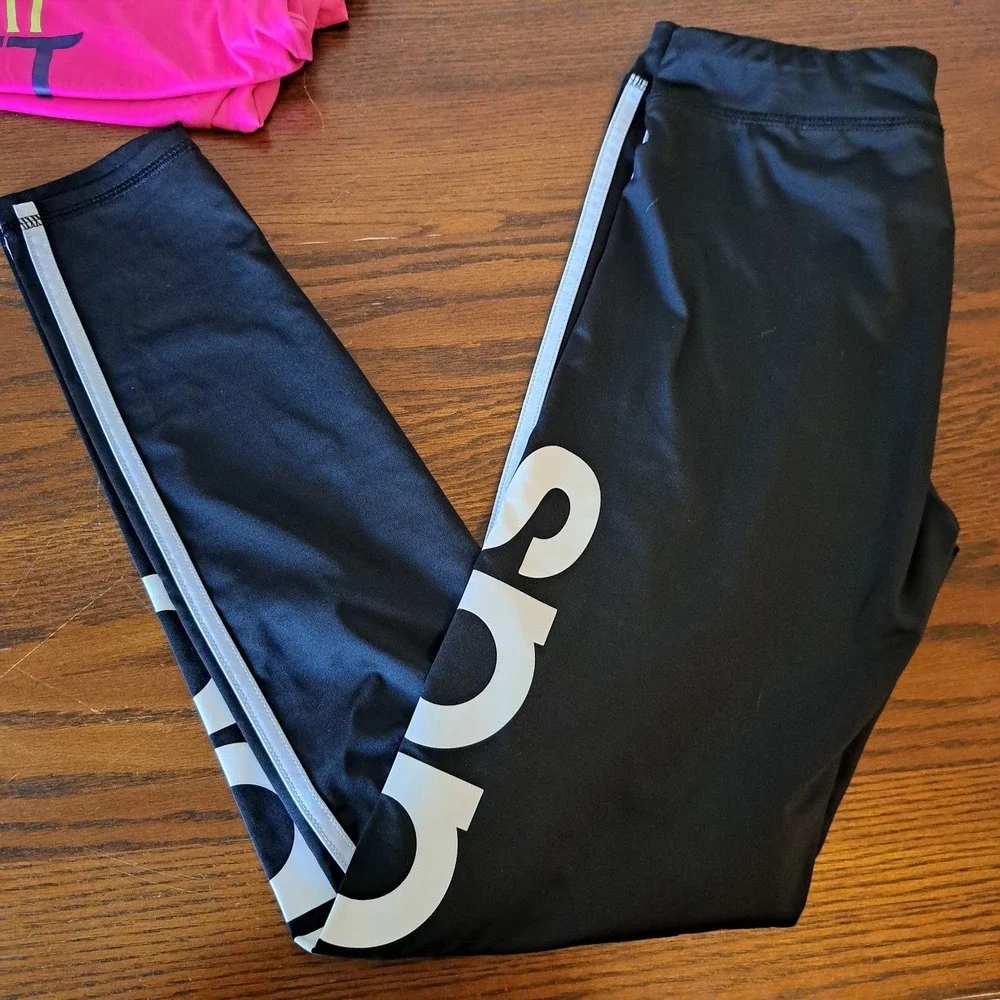Jordan Pink Dri-FIT Tee & Adidas Black Logo Leggings Set Girls XL 16 13-15Y